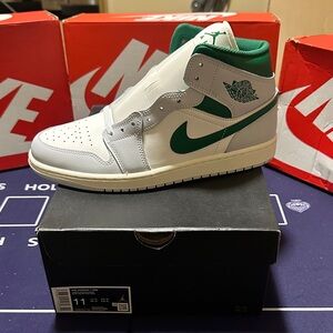 Nike Air Jordan 1 Mid - White and Green Accents